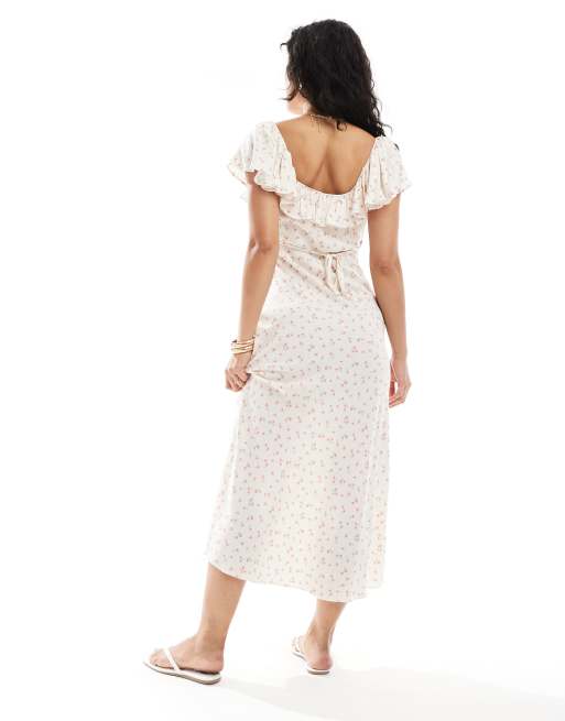 New Look square neck ditsy floral midi dress in cream, 4 of 4