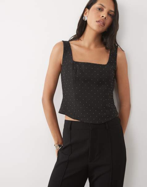 New Look square neck hotfix top in black - view 1