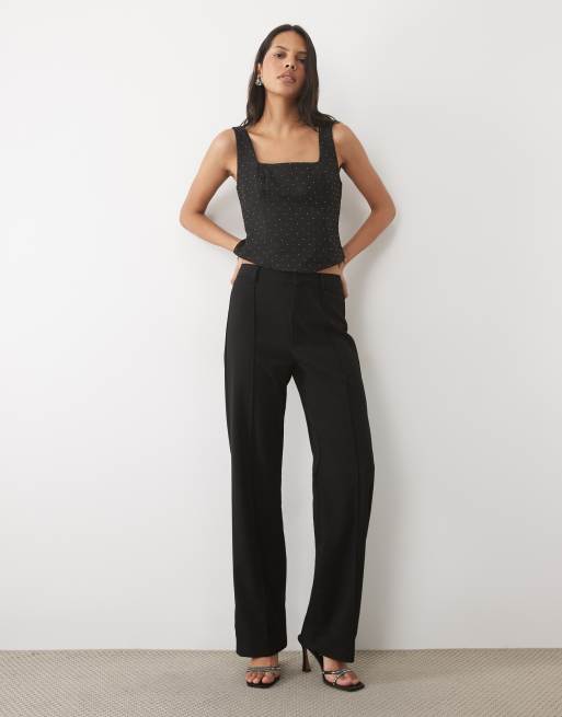 New Look square neck hotfix top in black, 2 of 4