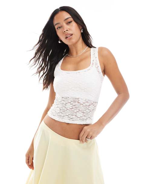 New Look square neck lace vest in white - view 1