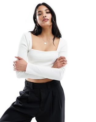 New Look square neck long sleeve top in cream - ASOS Price Checker