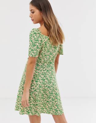 new look green button dress