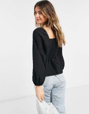 New Look square neck peplum blouse in black