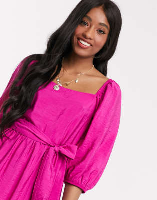 hot pink puff sleeve dress