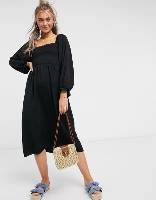New Look square-neck puff-sleeved dress in black