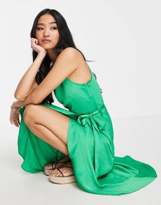 new look green square neck dress