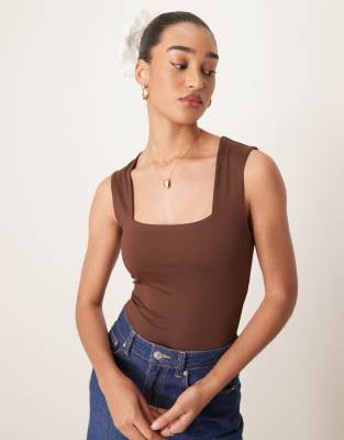 New Look New Look square neck slinky bodysuit in brown