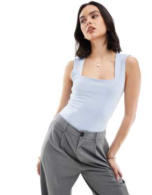 New Look square neck slinky bodysuit in light blue