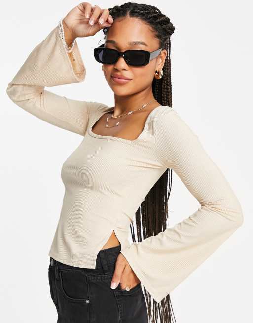 New Look square neck split top in camel