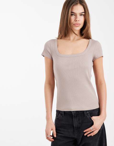New Look square neck tee in mink - view 1