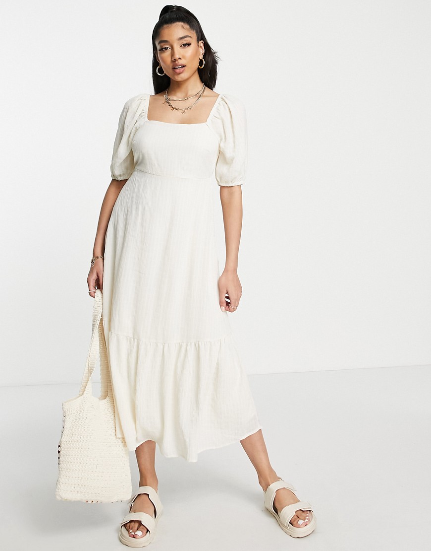New Look square neck textured midi dress in white