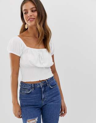 New Look square neck top in white | ASOS