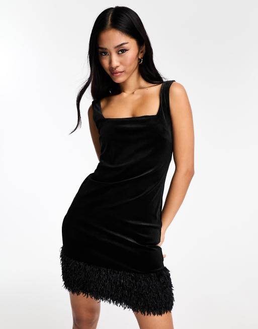 Square-neck velvet mini-dress, Icône, Women's Short Dresses