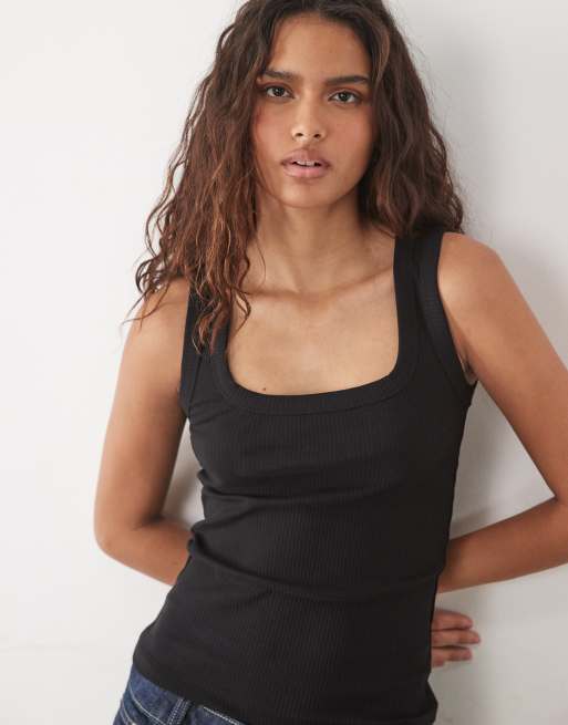 New Look square neck vest in black, 3 of 4
