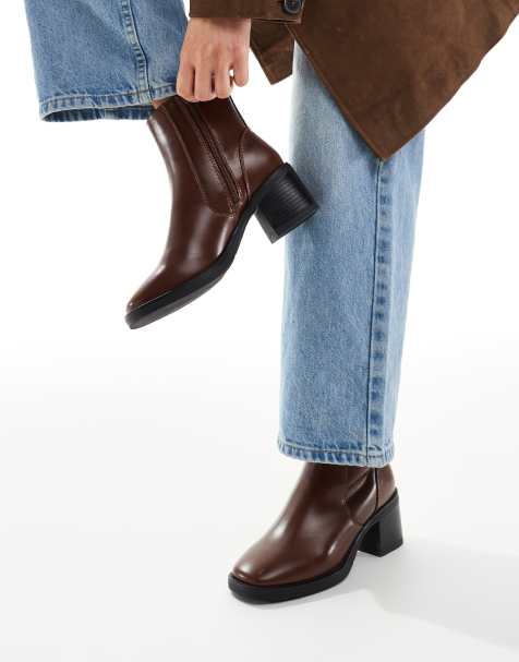 New Look square toe heeled ankle boots in tan - view 1