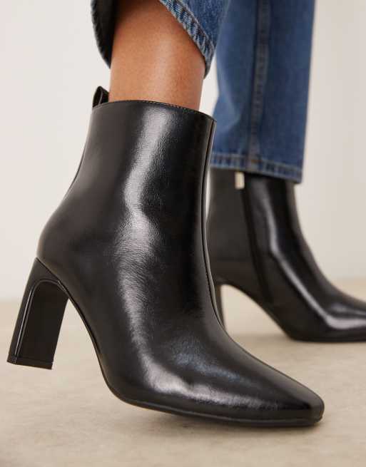 New Look square toe heeled boots in black ASOS