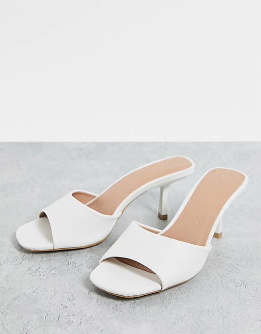 New Look square toe heeled mule in white