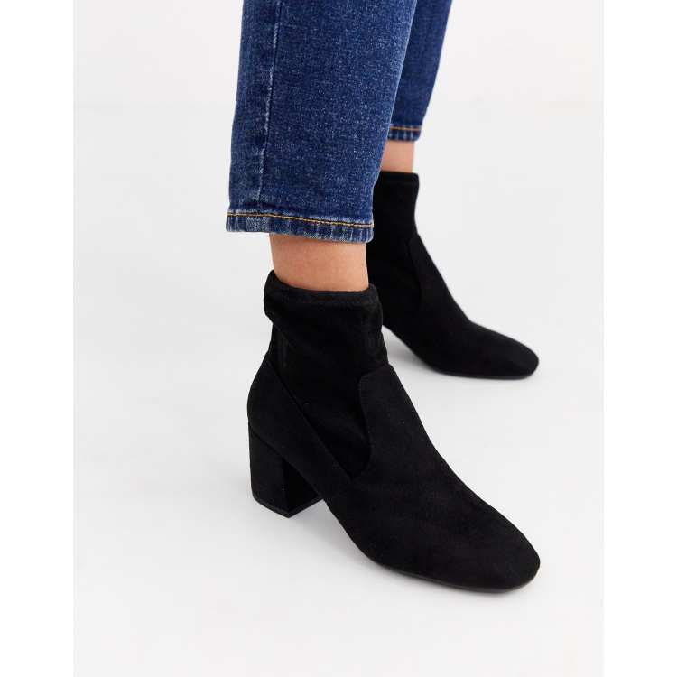 New look square toe sock heeled 2025 boot in black