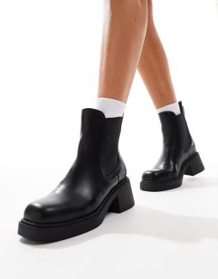 New Look square toe low ankle boot in black