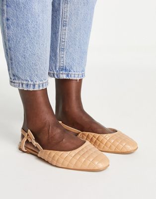 New Look square toe quilted slingback in camel - ASOS Price Checker