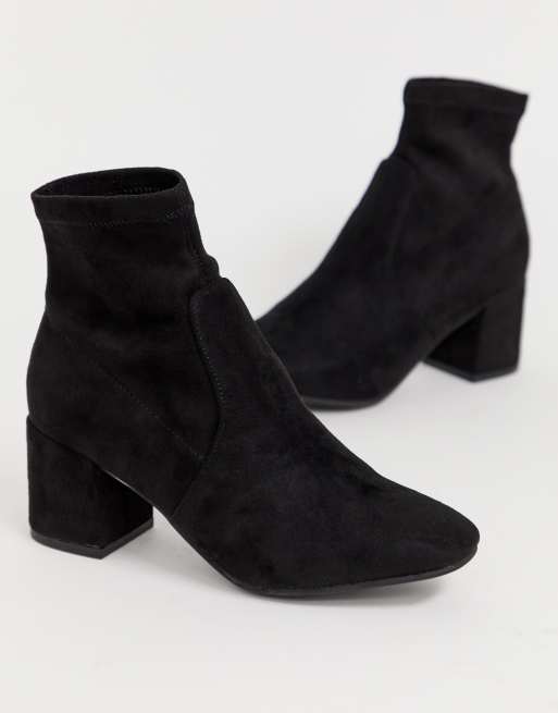 New look square toe sock heeled 2025 boot in black