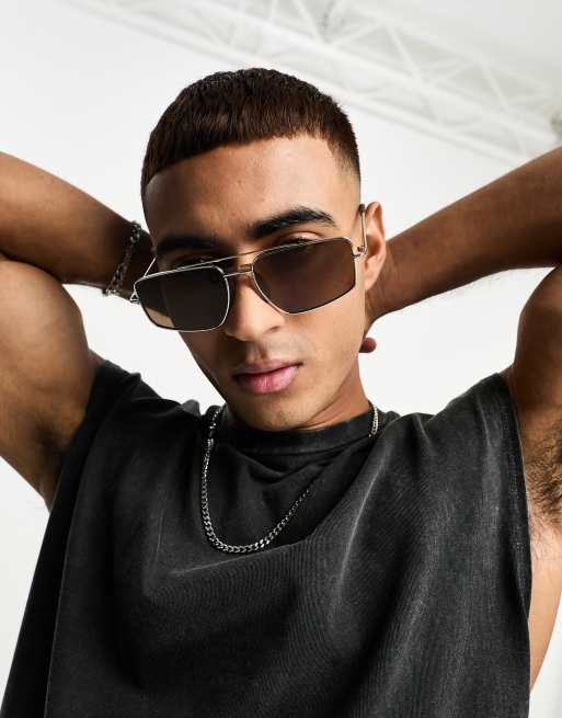 New Look – Srebrne prostokątne okulary przeciwsłoneczne typu aviator
