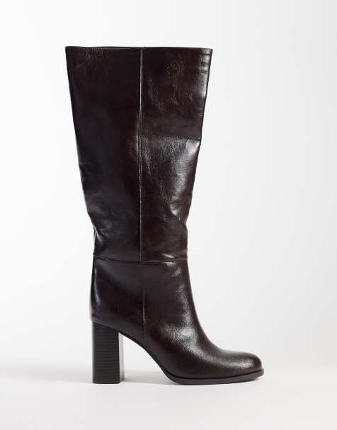 New Look stacked heel knee high boot in deep burgundy - view 1