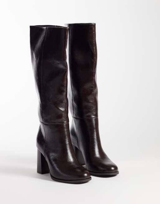 New Look stacked heel knee high boot in deep burgundy, 2 of 4