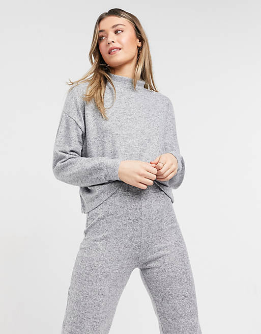 New Look stand neck sweater set in gray | ASOS