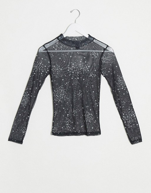 New Look star mesh top in black