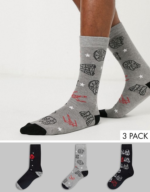 New Look Star Wars all over print 3 pack socks in multi