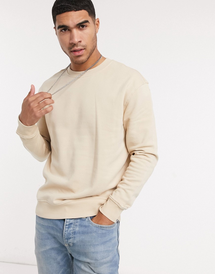 New Look – Stenfärgad sweatshirt i oversize-Sandfärgad