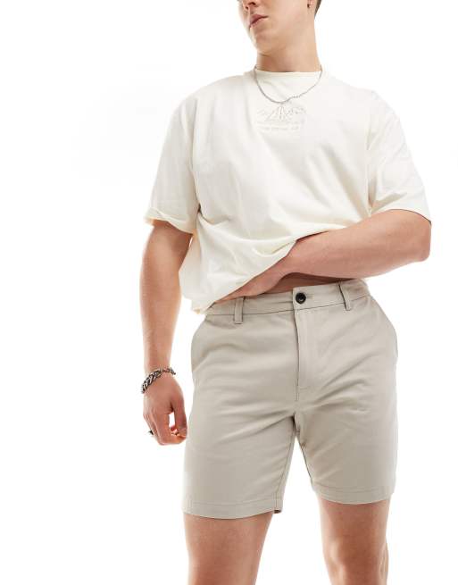 New Look – Stenfärgade chinosshorts med smal passform