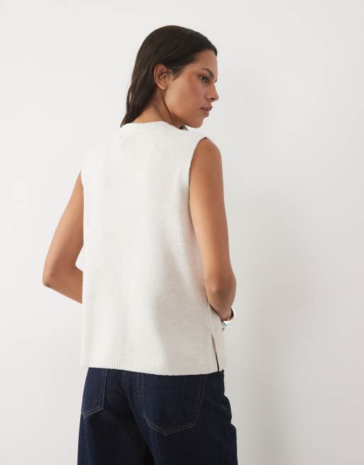 New Look stickad väst med button down i cream, 4 av 4