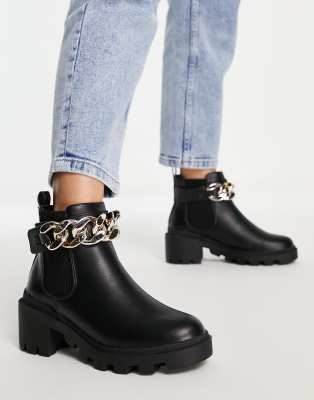 New Look - Stiefel in Schwarz mit Kettenverzierung und sehr dicker Sohle