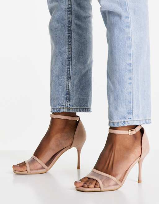 New Look – Stiletto-Sandalen in Hellbeige mit Netzstoff-Riemen