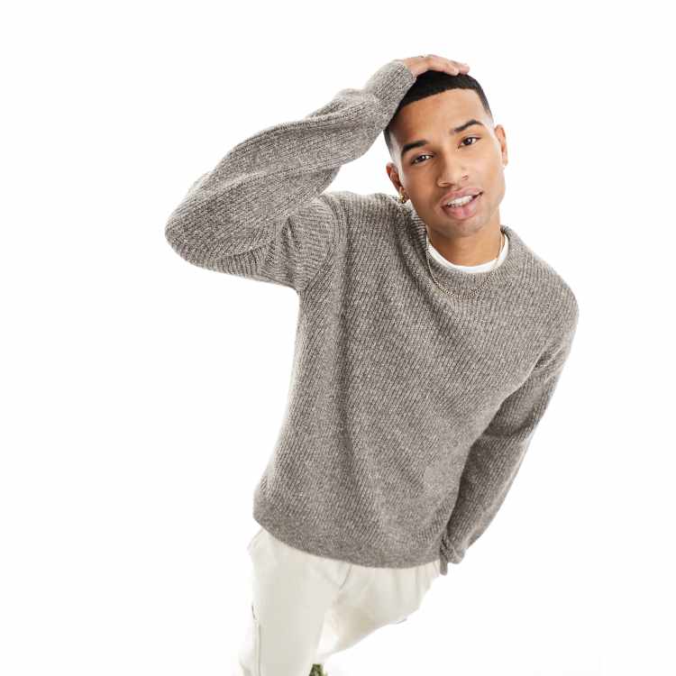 New Look stitch crew neck jumper in light brown | ASOS