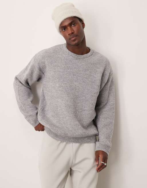 New Look stitch crew neck jumper in light grey ASOS