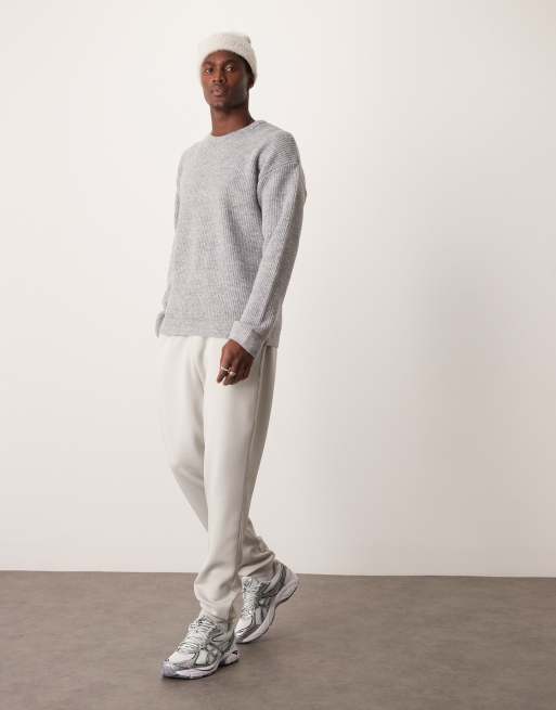 New Look stitch crew neck jumper in light grey ASOS