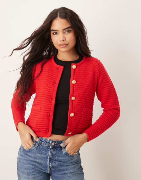 New Look stitch pocket cardigan in bright red - view 1