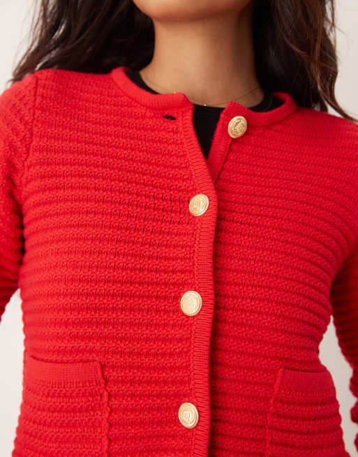 New Look stitch pocket cardigan in bright red, 2 of 4