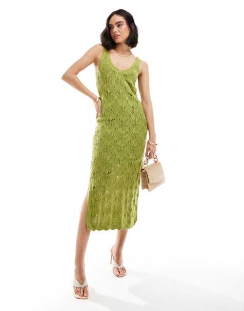New Look stitched v-neck dress in light green - view 1