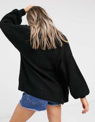black cardigan balloon sleeves