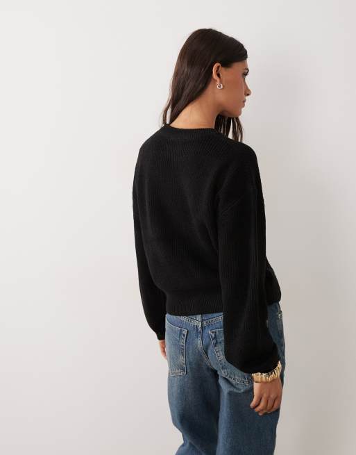 New Look stitchy jumper in black, 3 of 4