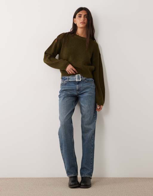 New Look stitchy jumper in khaki, 2 of 4