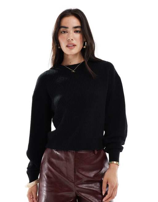 New Look stitchy sweater in black