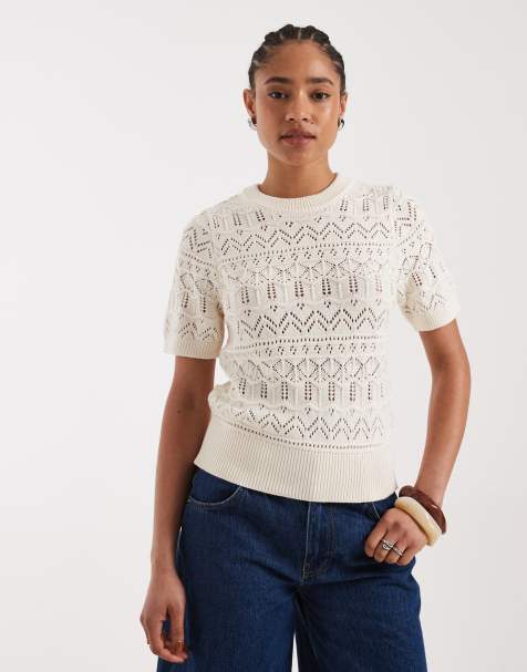 New Look stitchy t-shirt in cream - view 1