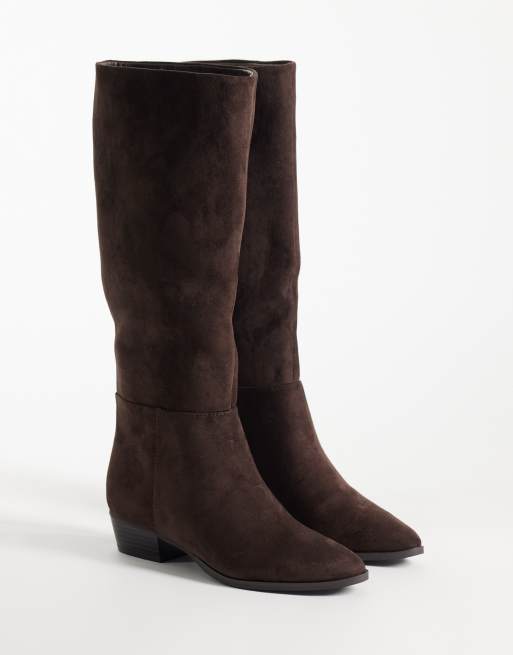 New Look stivale al ginocchio a punta in camoscio sintetico marrone, 2 di 4