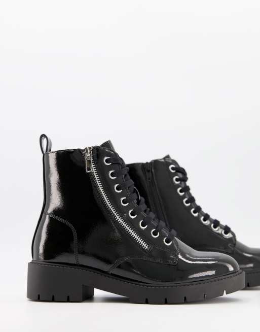 New Look - Stivaletti bassi stringati neri in vernice con zip