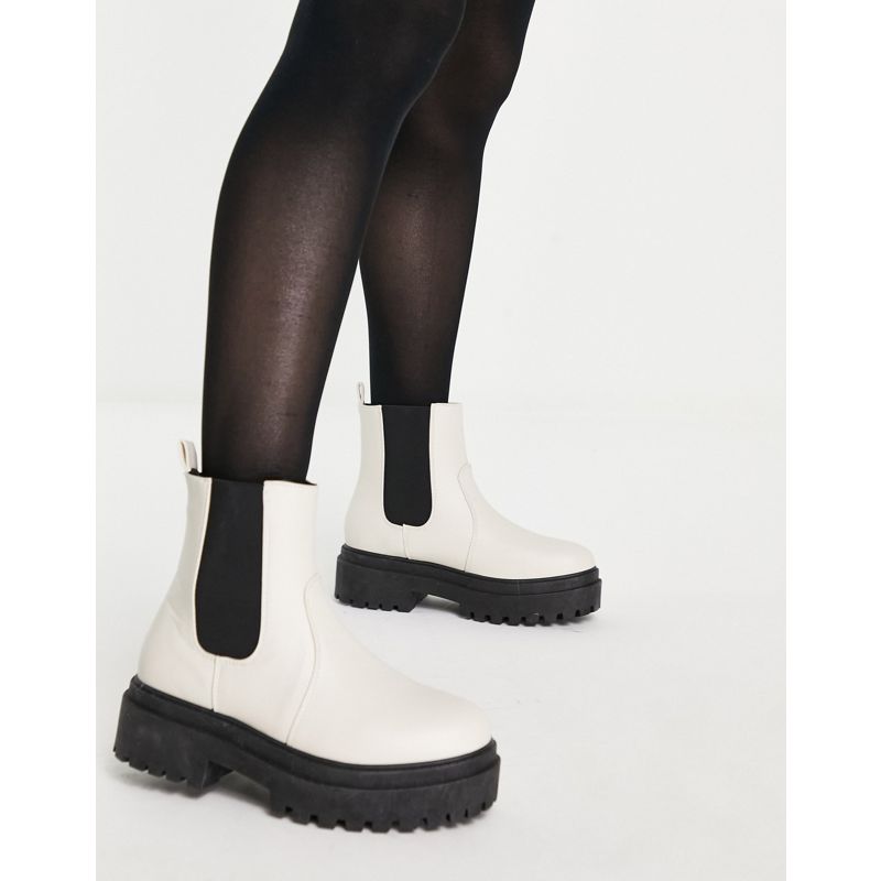 Donna Stivali New Look - Stivaletti Chelsea alla caviglia con suola spessa bianco sporco